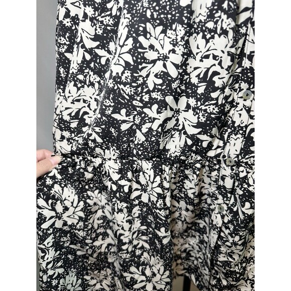 Entro Black Cream Floral Balloon Long Sleeve Button Up Blouse Modest Women LARGE - Picture 6 of 11